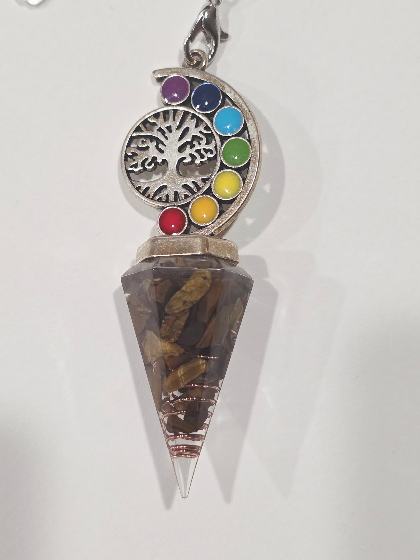 Pendule en Œil du Tigre & Pierres des Chakras